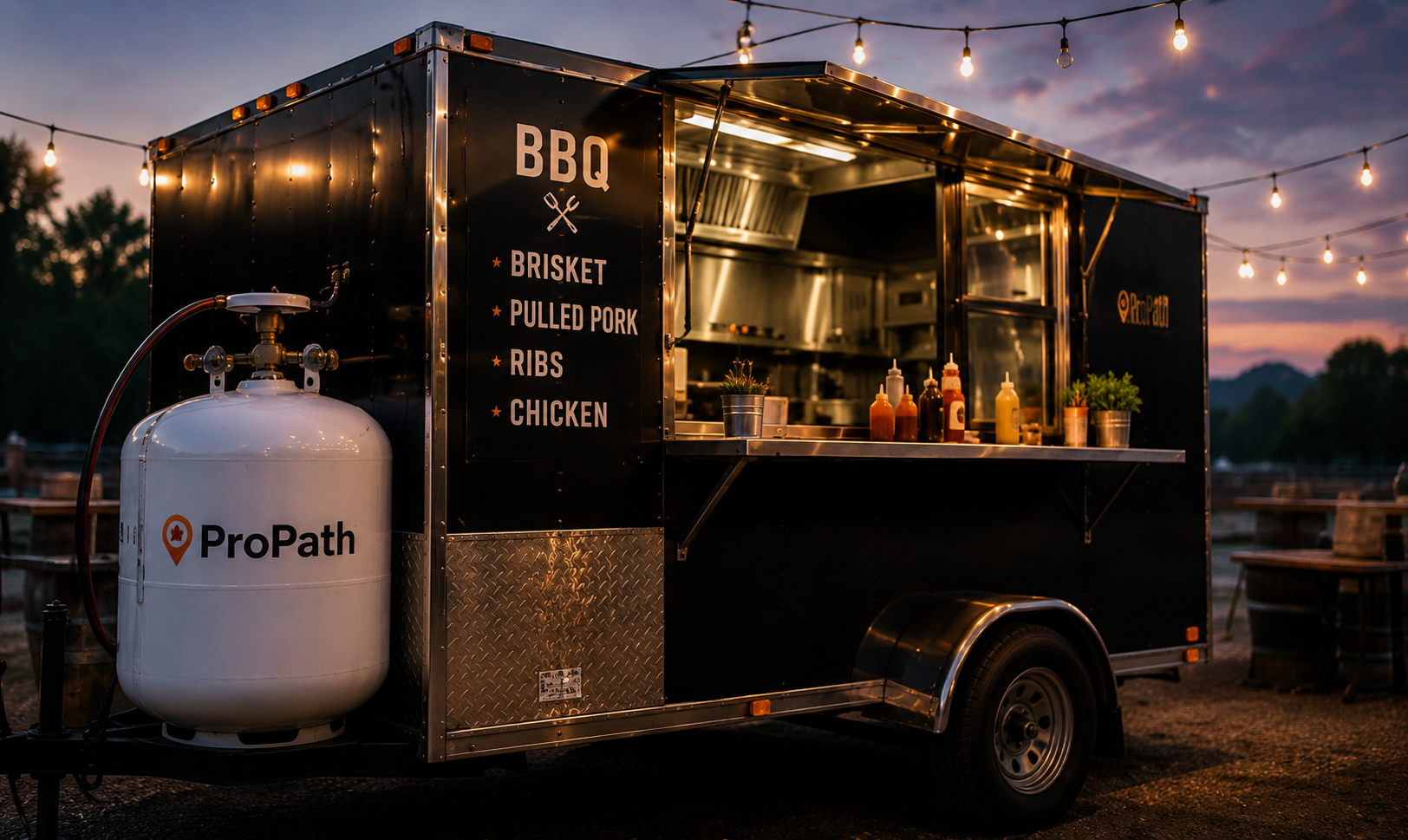 Food truck actively cooking at an event