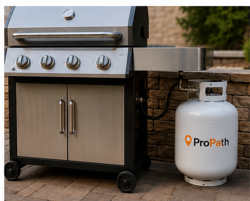 Backyard barbecue grill with food cooking